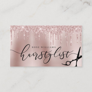 Elegant rose gold glitter scissors hairstylist squ business card