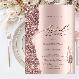 Elegant Rose Gold Glitter Script Champagne Invitation
