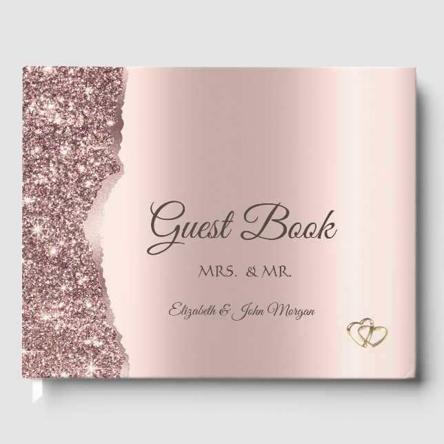 Elegant Rose Gold Glitter Script  Guest Book (Front)