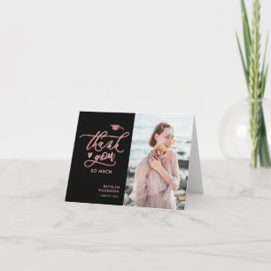 Elegant Rose Gold Glitter Script Photo Graduation Thank You Card