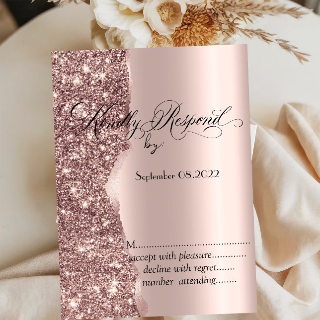 Elegant Rose Gold Glitter Script RSVP   Invitation (Creator Uploaded)