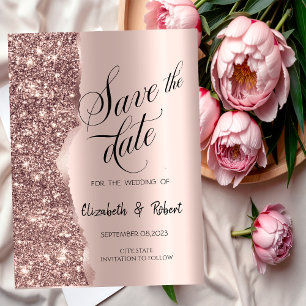Elegant Rose Gold Glitter Script Save The Date