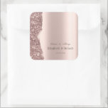 Elegant Rose Gold Glitter Script  Square Sticker<br><div class="desc">Elegant chic glitter border on a rose gold background. A beautifully designed invitation that can be customized with your name. Select the "customize" button to change the font style,  color,  and size.</div>