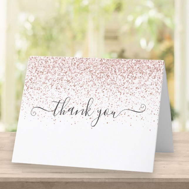 Elegant Rose Gold Glitter Script Thank You Card (Creator Uploaded)