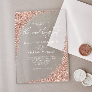 Elegant Rose Gold Glitter Script Wedding Acrylic Invitations
