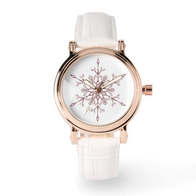 Elegant Rose Gold Glitter Snowflake Christmas Watch (Front)