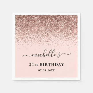 Elegant Rose Gold Glitter Sparkle 21st Birthday Napkin