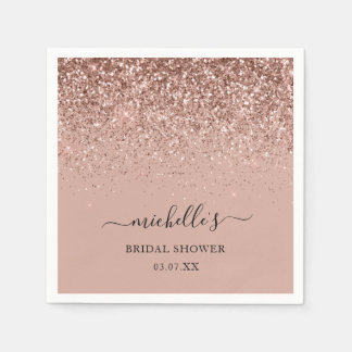 Elegant Rose Gold Glitter Sparkle Black Name Napkin