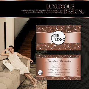 Elegant Rose Gold Glitter Sparkle Stars and Logo Business Card