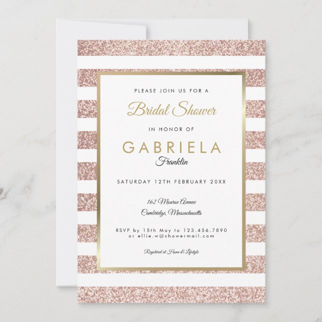 Elegant Rose Gold Glitter Stripe Bridal Shower Invitation (Front)