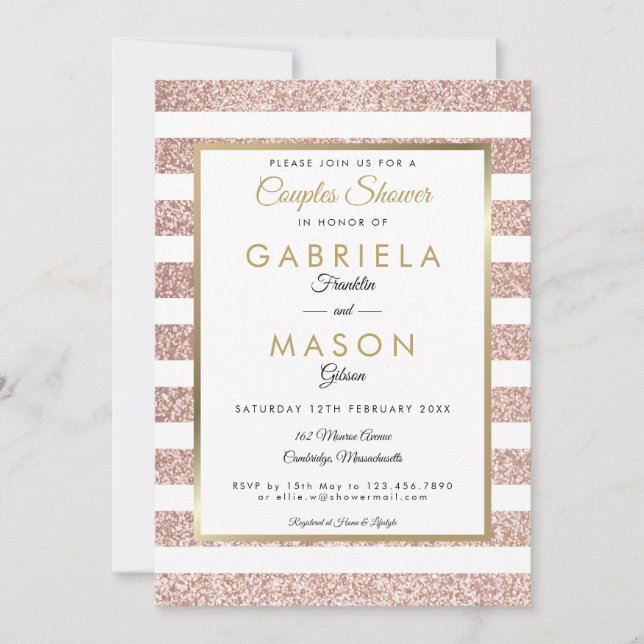Elegant Rose Gold Glitter Stripe Couples Shower Invitation (Front)