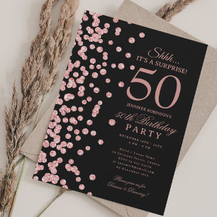 Elegant Rose Gold Glitter Surprise 50th Birthday Invitation