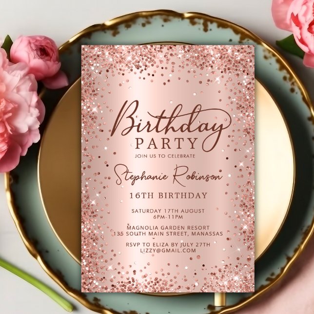 Elegant Rose Gold Glitter Sweet 16  Birthday  Invitation (Creator Uploaded)