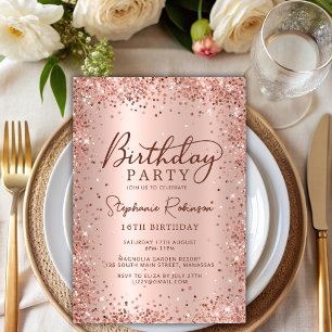 Elegant Rose Gold Glitter Sweet 16 Birthday Invitation