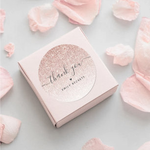 Elegant Rose Gold Glitter Thank You Classic Round Sticker