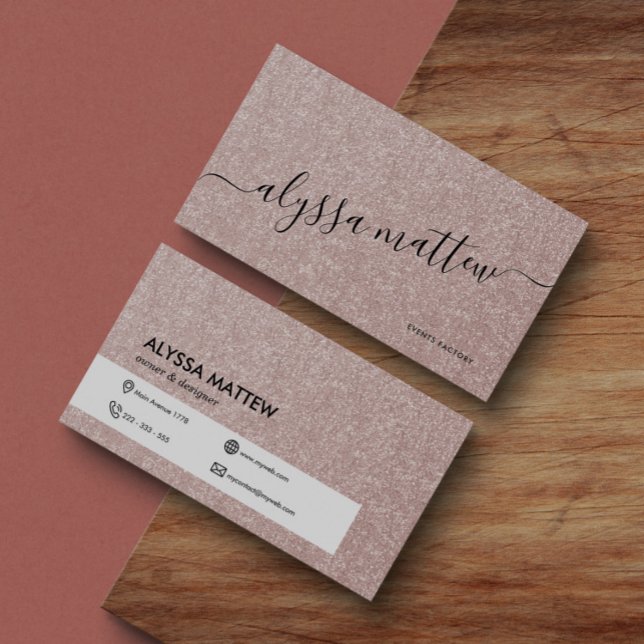 Elegant Rose Gold Glitter Trendy Personalised  Business Card (Creator Uploaded)