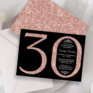 Elegant Rose Gold Glitter Typography 30th Birthday Invitation