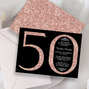 Elegant Rose Gold Glitter Typography 50th Birthday Invitation