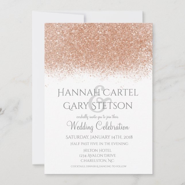 Elegant Rose Gold Glitter Wedding Invitation (Front)