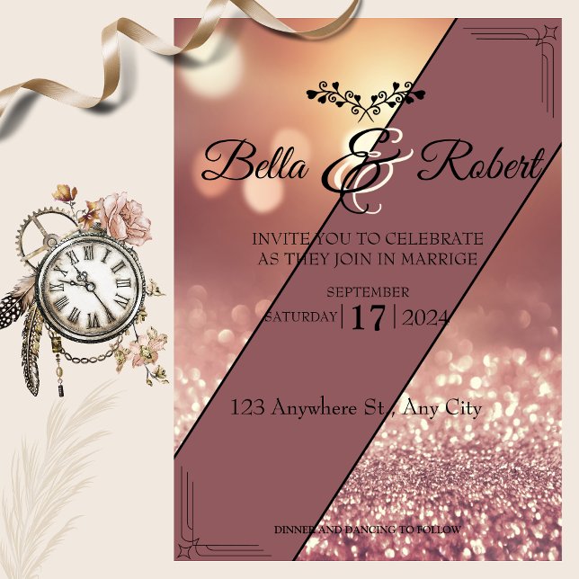 Elegant Rose Gold Glitter Wedding Invitation (Creator Uploaded)