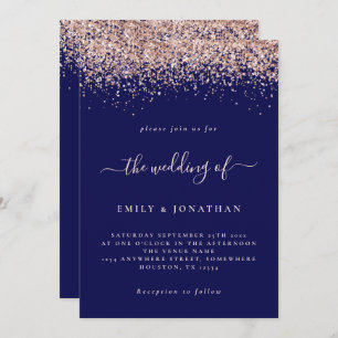 Elegant Rose Gold Glitter Wedding Navy Blue Blush Invitation