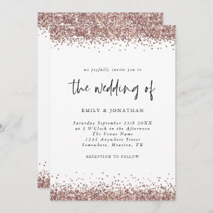 Elegant Rose Gold Glitter Wedding White Invitation