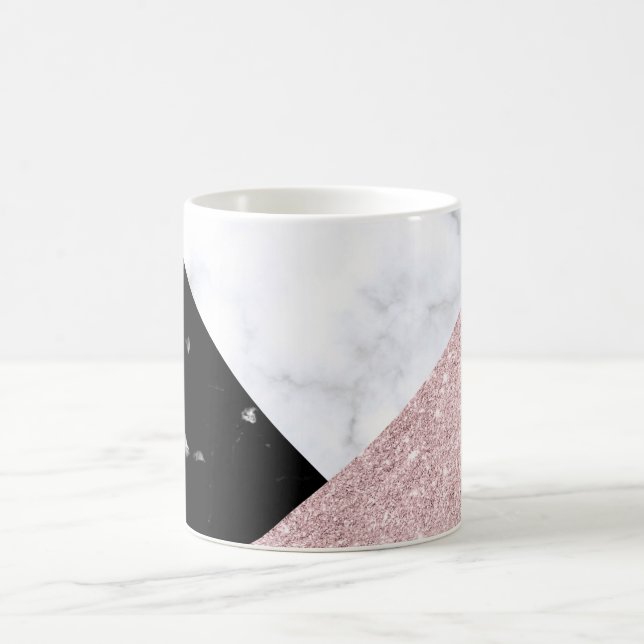 Elegant rose gold glitter white black marble coffee mug (Center)