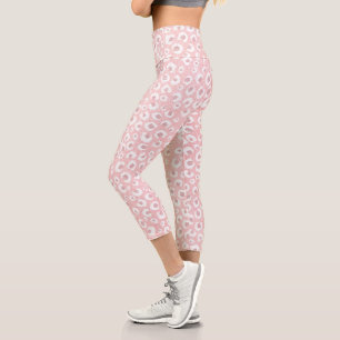 Elegant Rose Gold Glitter White Leopard Print Capri Leggings