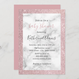 Elegant rose gold glitter white marble baby shower invitation