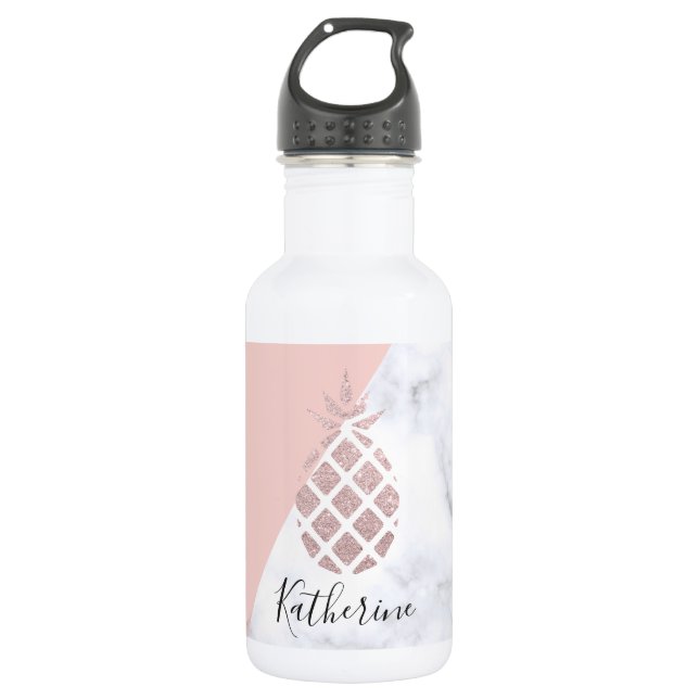 Elegant rose gold glitter white marble blush pink 532 ml water bottle (Front)