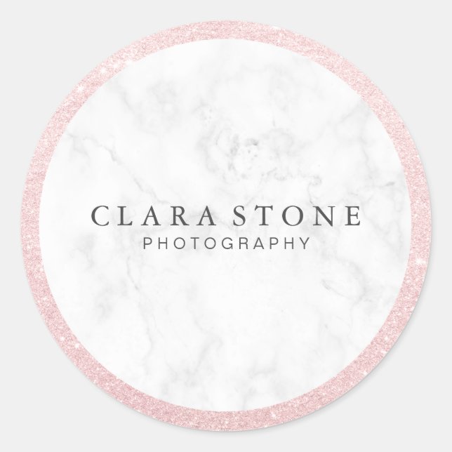Elegant rose gold glitter white marble photography classic round sticker (Front)