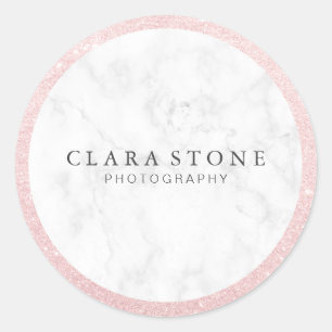 Elegant rose gold glitter white marble photography classic round sticker