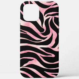Elegant Rose Gold Glitter Zebra Black Animal Print iPhone 12 Pro Max Case