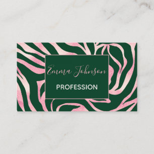 Elegant Rose Gold Glitter Zebra Green Animal Print Business Card