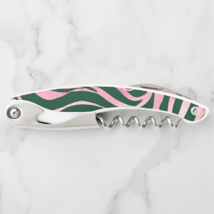 Elegant Rose Gold Glitter Zebra Green Animal Print Corkscrew