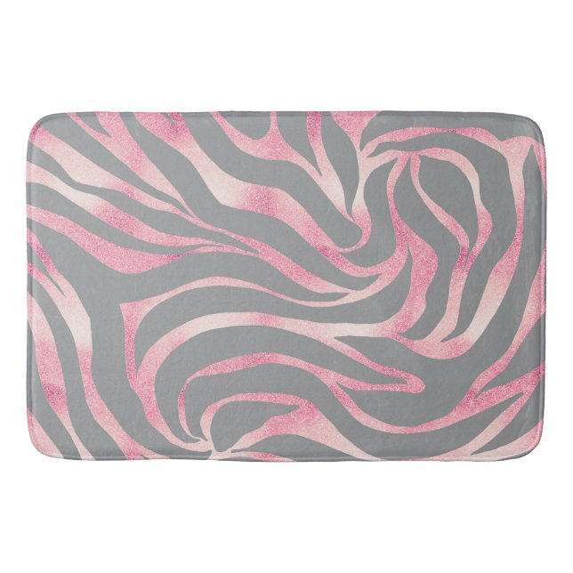 Elegant Rose Gold Glitter Zebra Grey Animal Print Bath Mat (Front)