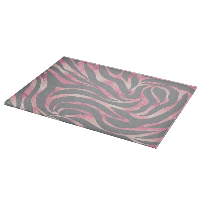 Elegant Rose Gold Glitter Zebra Grey Animal Print Cutting Board (Corner)
