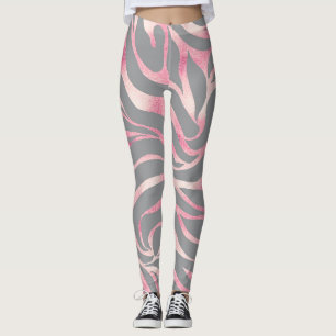 Elegant Rose Gold Glitter Zebra Grey Animal Print Leggings