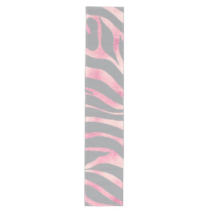 Elegant Rose Gold Glitter Zebra Grey Animal Print Medium Table Runner