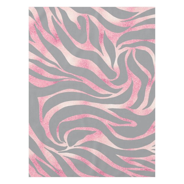 Elegant Rose Gold Glitter Zebra Grey Animal Print Tablecloth (Front)