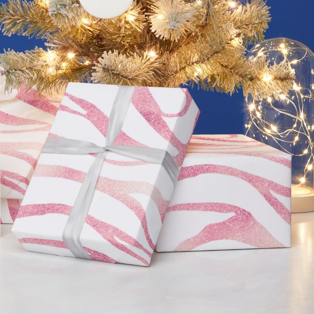 Elegant Rose Gold Glitter Zebra White Animal Print Wrapping Paper (Holidays)