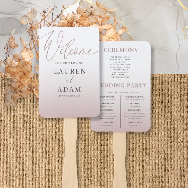 Elegant Rose Gold Gradient & Calligraphy Wedding Hand Fan (Creator Uploaded)