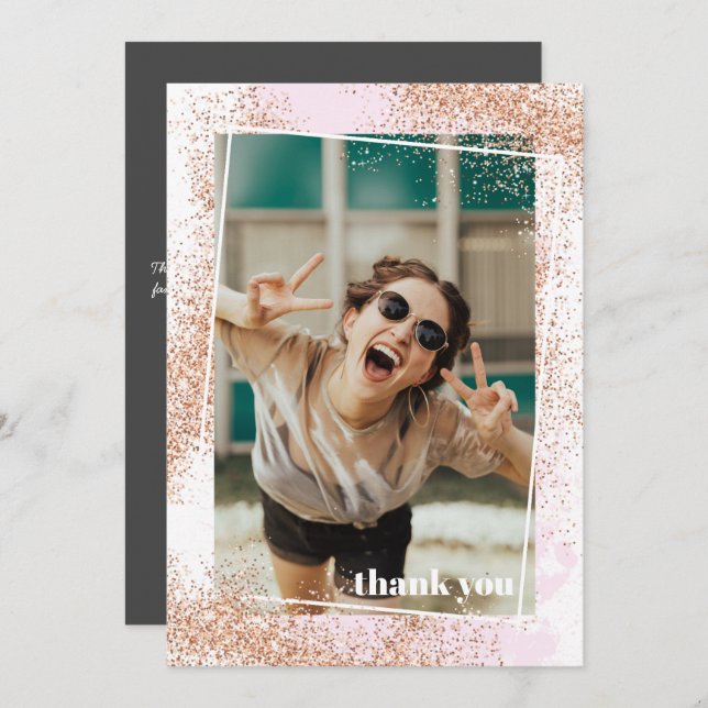 Elegant Rose Gold Graduation Thank You Card (Front/Back)