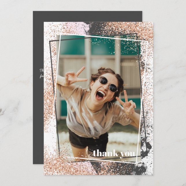 Elegant Rose Gold Graduation Thank You Card (Front/Back)