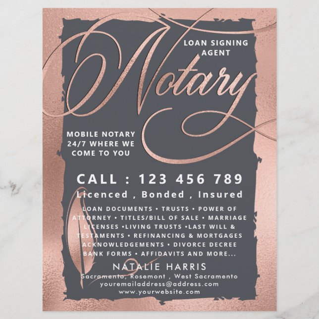 Elegant Rose Gold & Gray Notary Loan Agent  Flyer (Front)