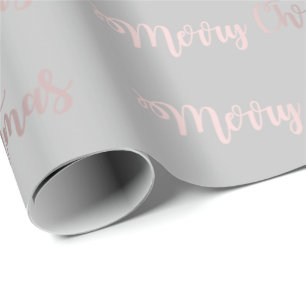 Elegant Rose Gold & Grey Merry Christmas Pattern Wrapping Paper