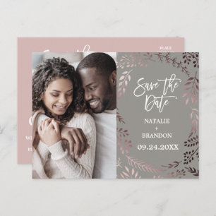 Elegant Rose Gold   Grey Photo Save the Date Announcement Postcard