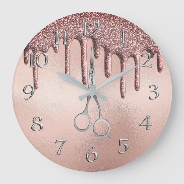 Elegant Rose Gold Hairstylist Scissor Large Clock (Front)