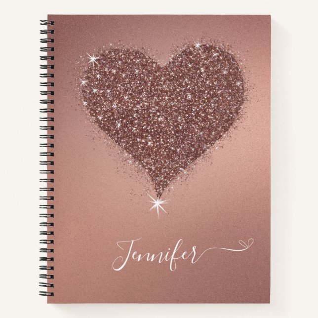 Elegant Rose Gold Heart Glitter Girly Notebook  (Front)