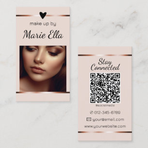 Elegant Rose Gold Heart Photo QR Code Template Business Card
